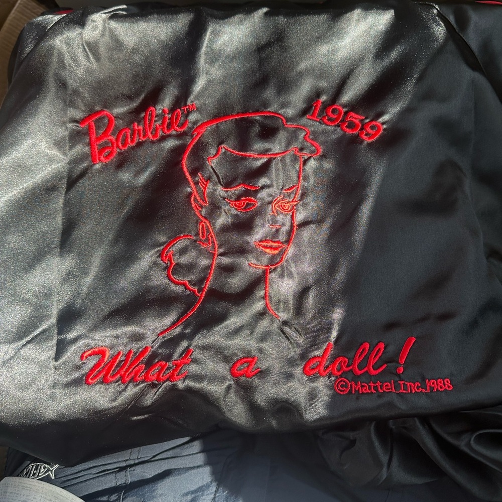 Barbie Black Satin Jacket with Red Embroidery
LARGE

NWT 
VINTAGE